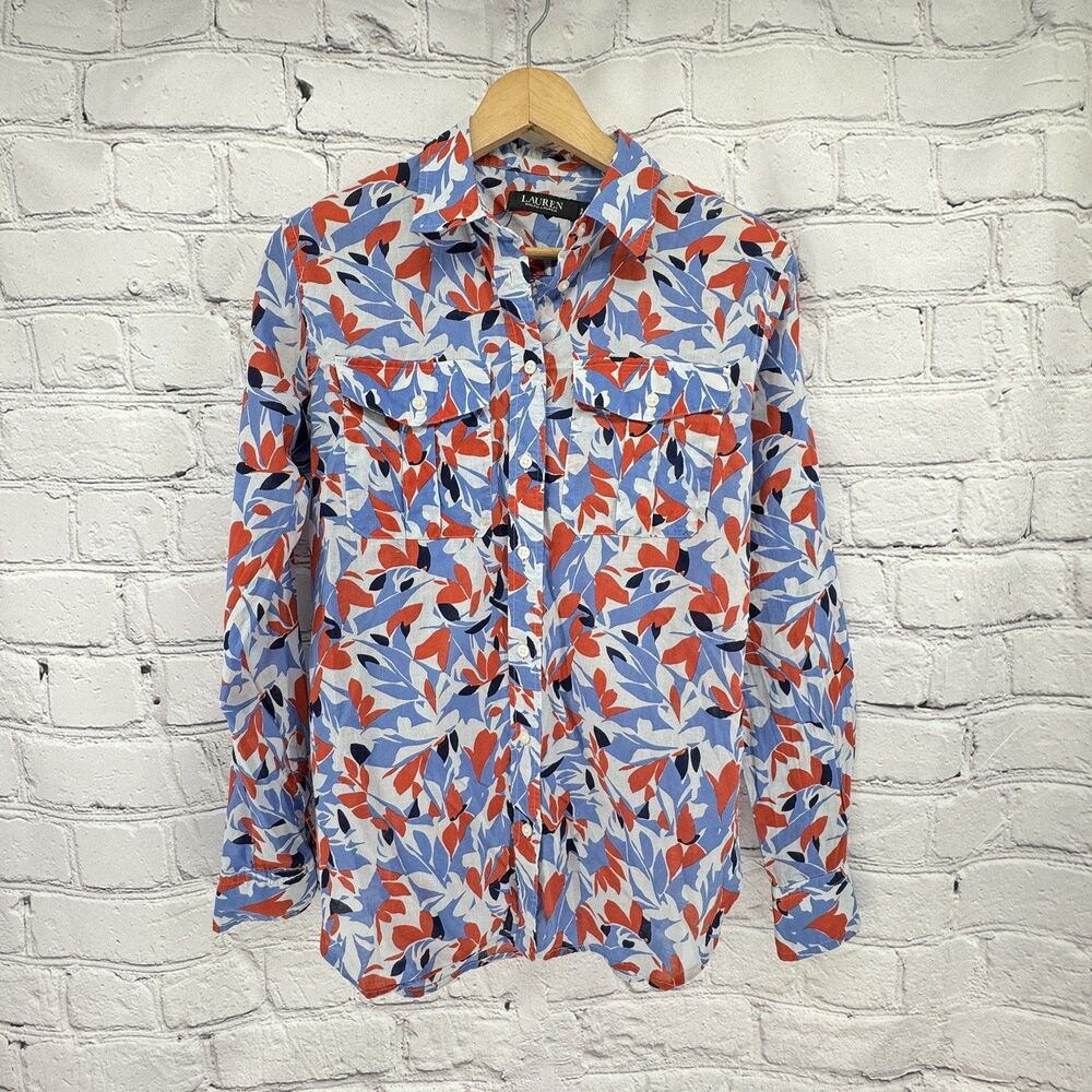 Lauren Ralph Lauren Top Women's S Cotton Voile Button Up Lightweight  Preppy